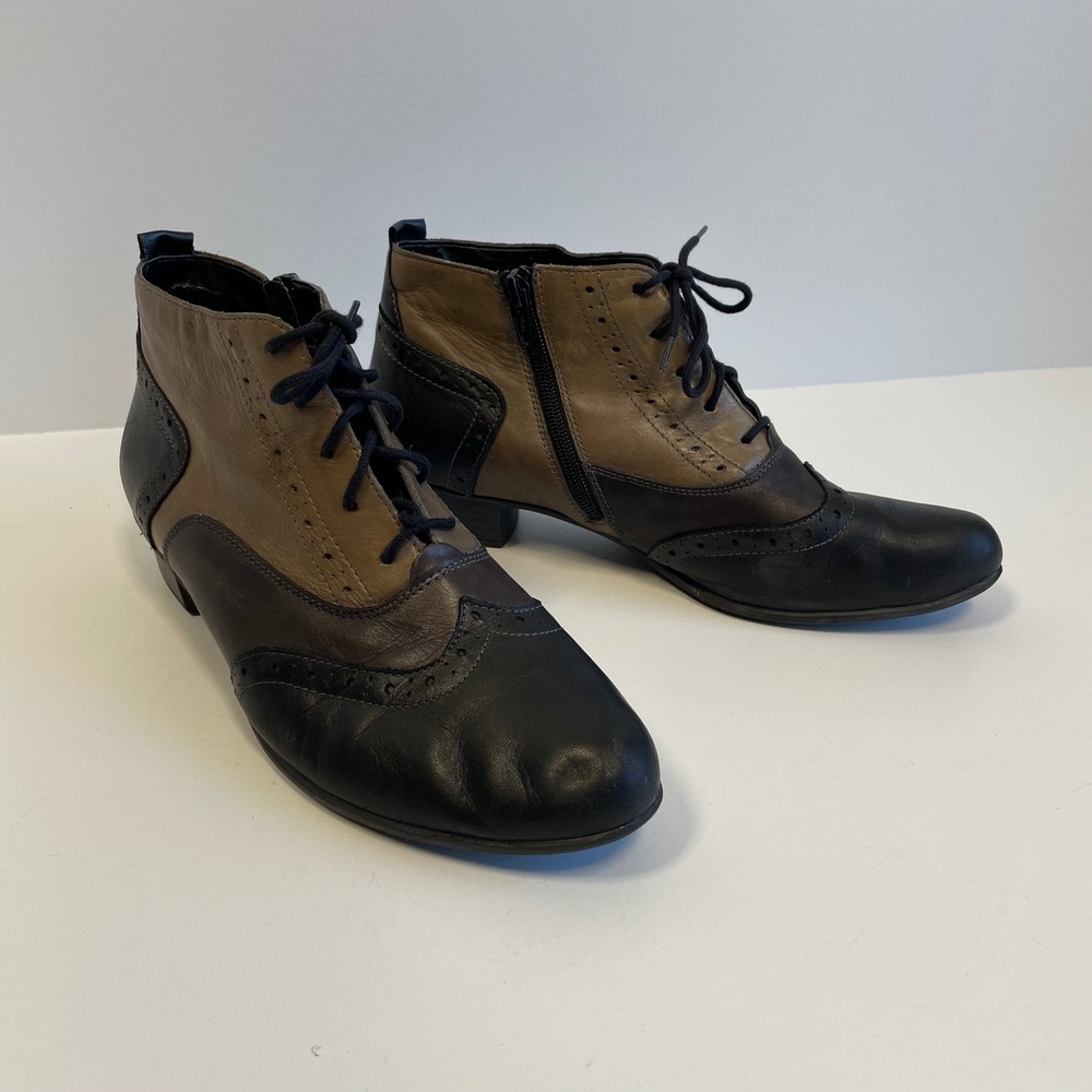 Remonte Leather Wingtip Brogue Ankle Boots Black Brown‎ Taupe Side Zip Size 9 40